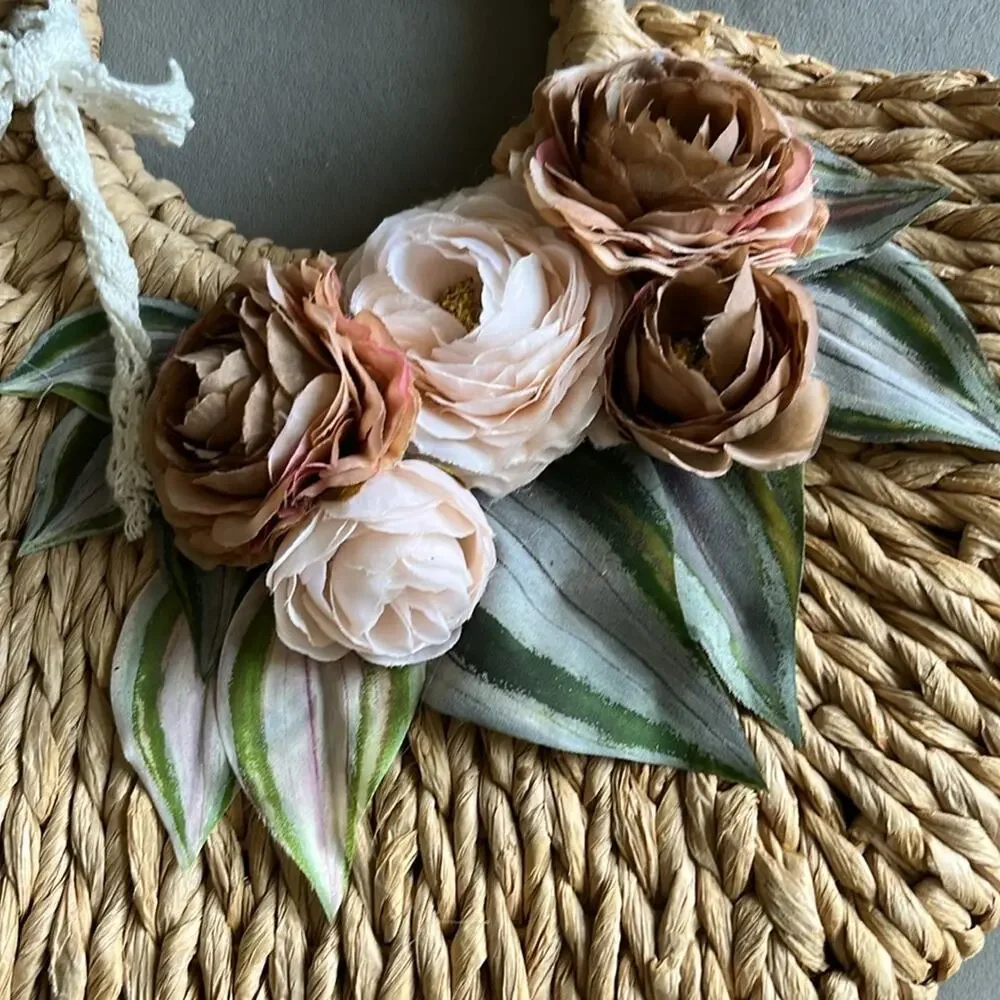 Floral Straw Tote Bag